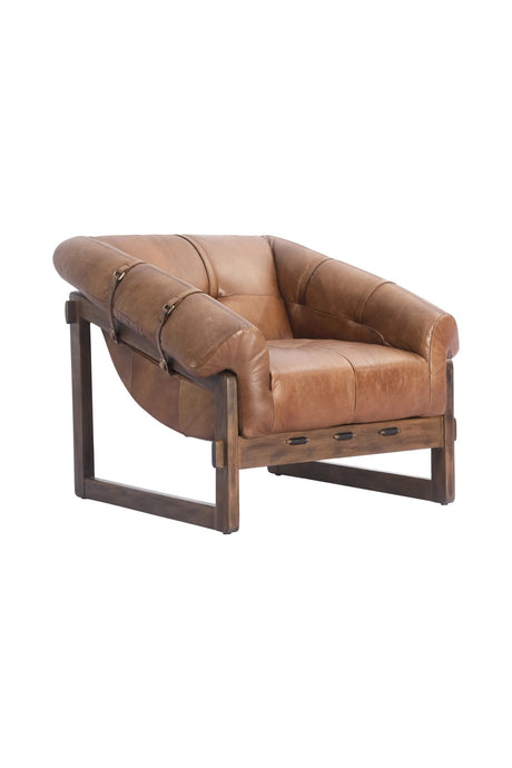 Modern European furniture - Brown Leather Strapped Accent Chair - www.oroa.com