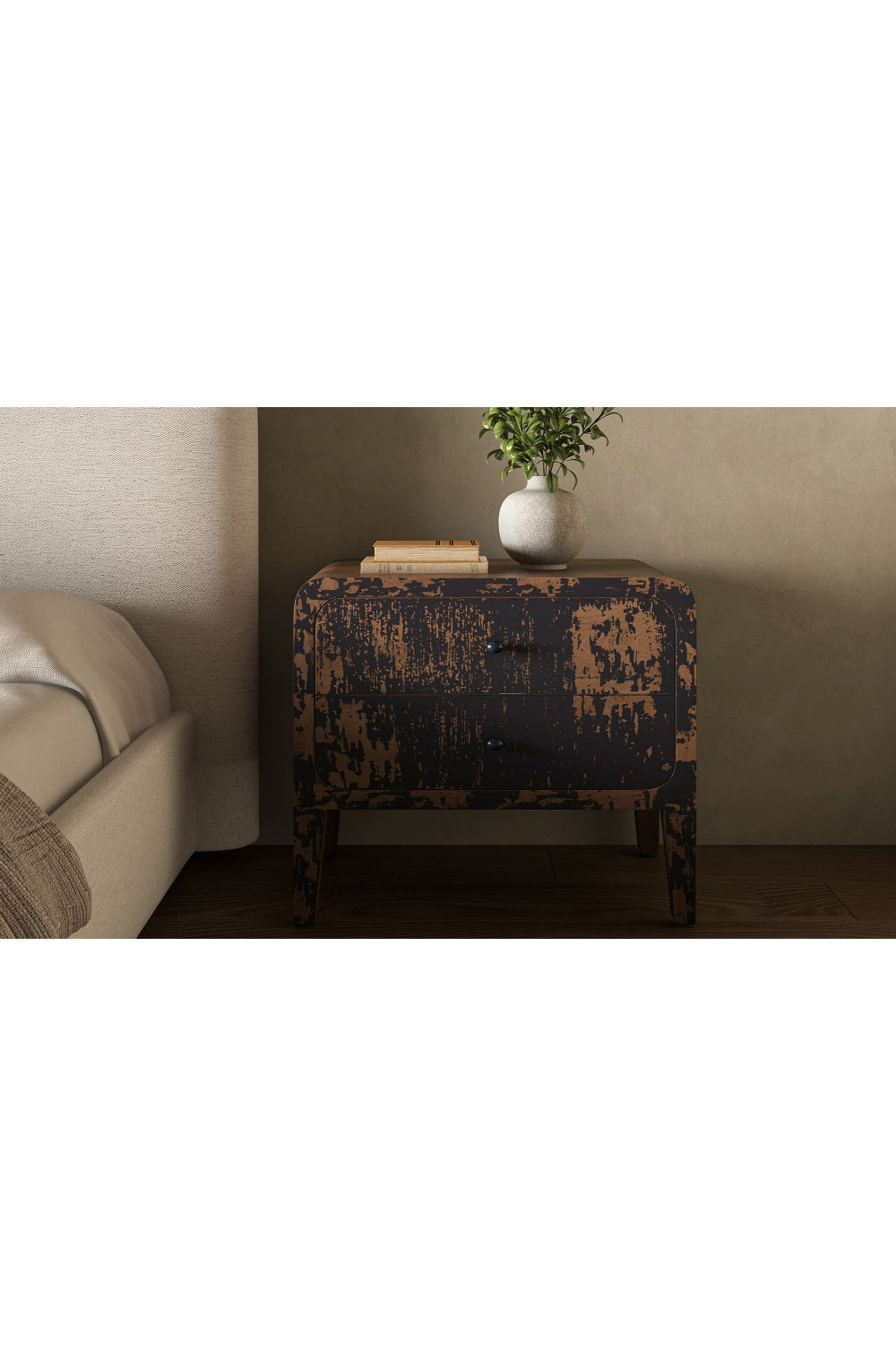 Modern European furniture - Distressed Black 2-Drawer Nightstand - www.oroa.com