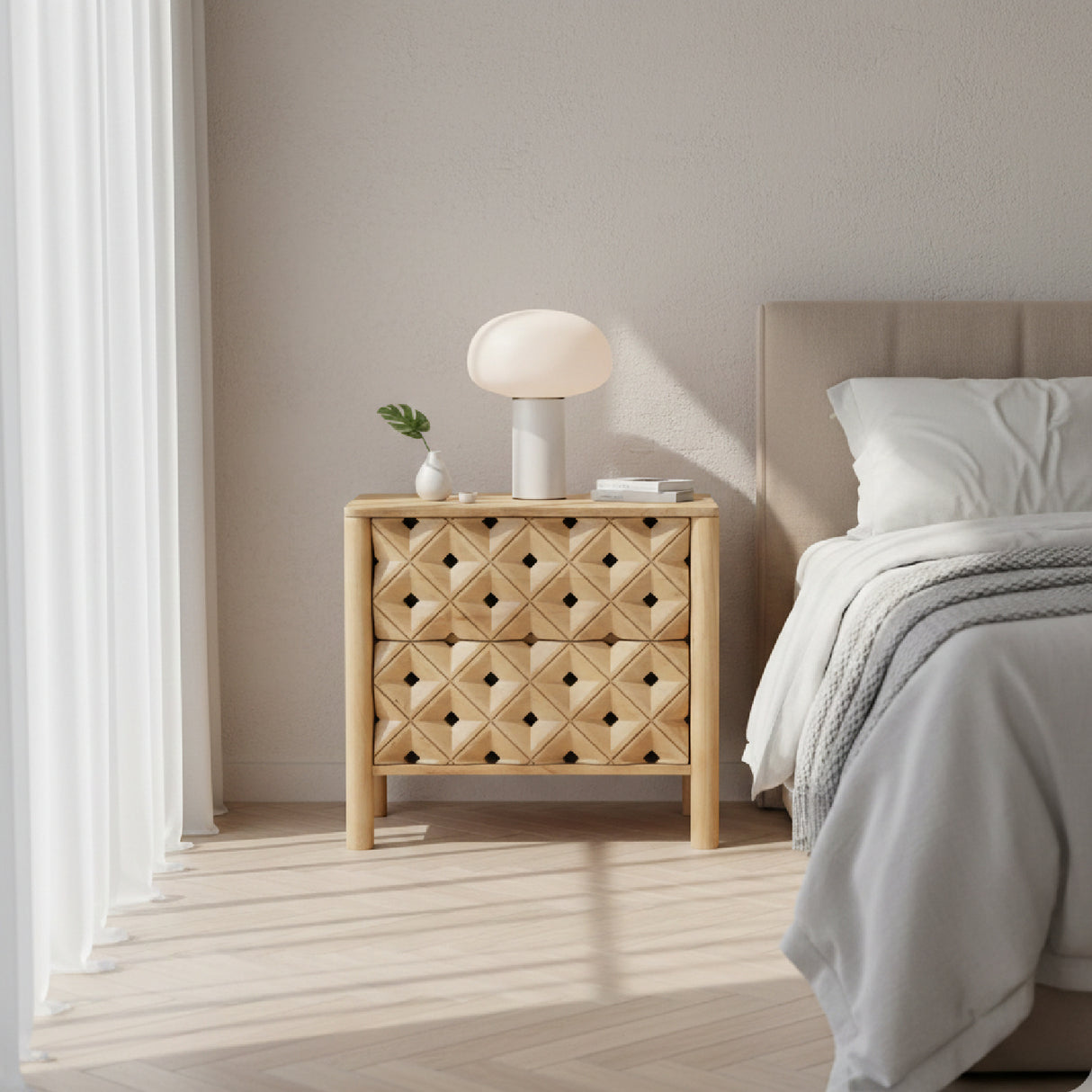 2-Drawer Mango Wood Nightstand | Novi Living Fulton | Oroa.com