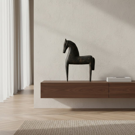 Modern European furniture - Black Wooden Horse Sculpture - www.oroa.com