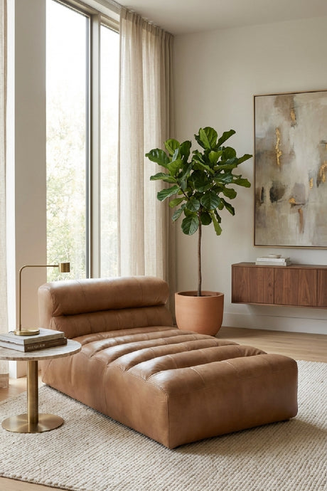 Modern European furniture - Ribbed Tan Leather Chaise Lounge - www.oroa.com