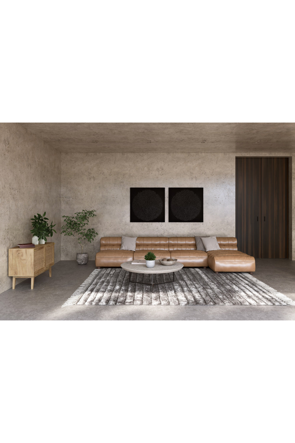 Modern European furniture - Ribbed Tan Leather Sectional Sofa - www.oroa.com