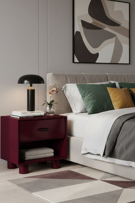 Modern European furniture - Red Wooden 1-Drawer Nightstand - www.oroa.com
