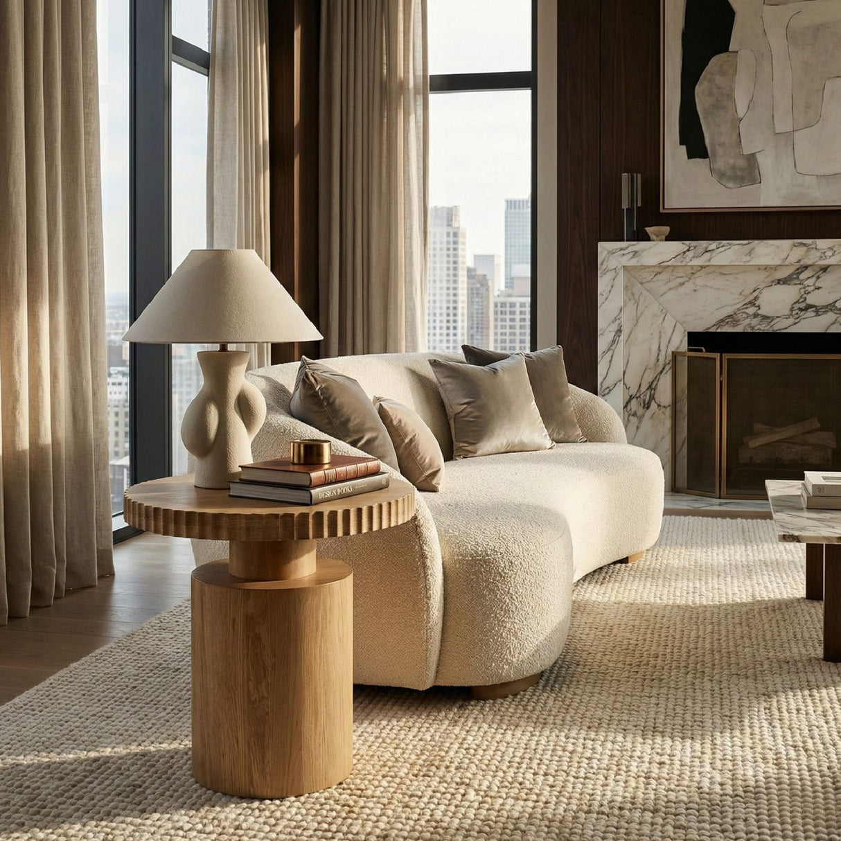 Fluted Round Oak Side Table | Novi Living Leigh | Oroa.com