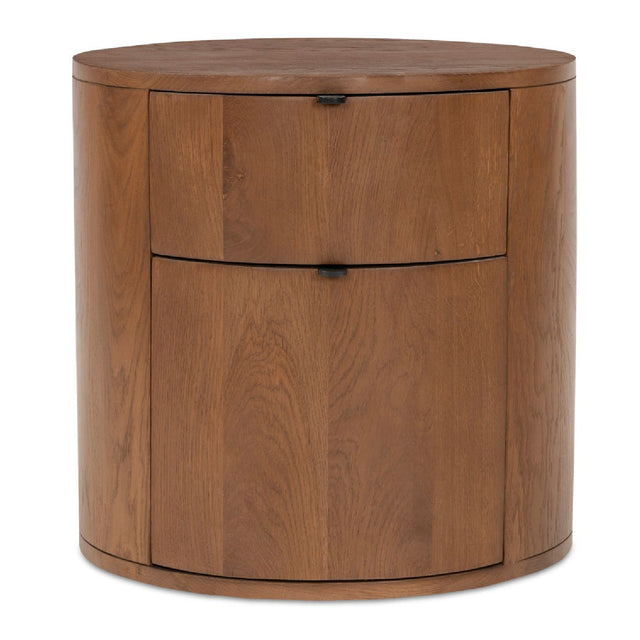 Modern European furniture - Brown Oak Round 2-Drawer Nightstand - www.oroa.com