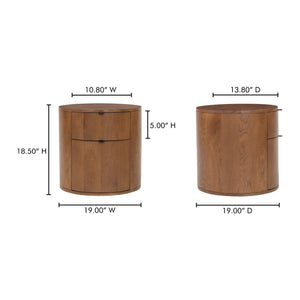 Modern European furniture - Brown Oak Round 2-Drawer Nightstand - www.oroa.com