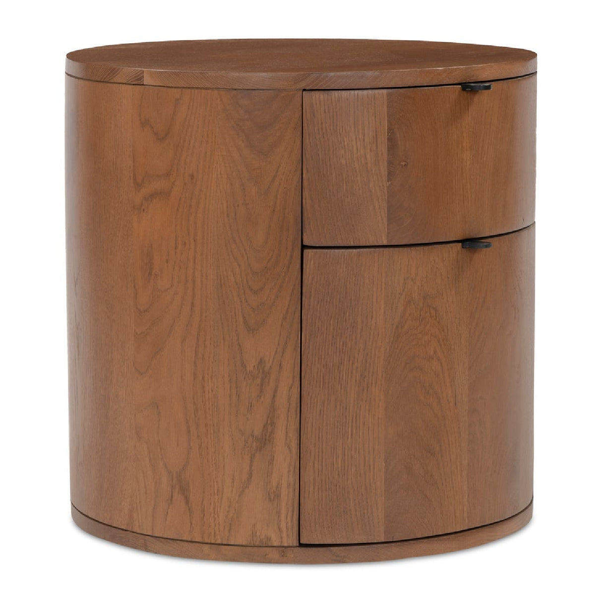 Modern European furniture - Brown Oak Round 2-Drawer Nightstand - www.oroa.com