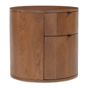 Modern European furniture - Brown Oak Round 2-Drawer Nightstand - www.oroa.com