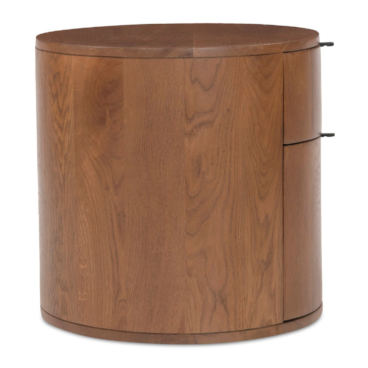 Modern European furniture - Brown Oak Round 2-Drawer Nightstand - www.oroa.com