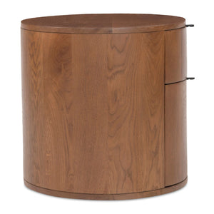 Modern European furniture - Brown Oak Round 2-Drawer Nightstand - www.oroa.com