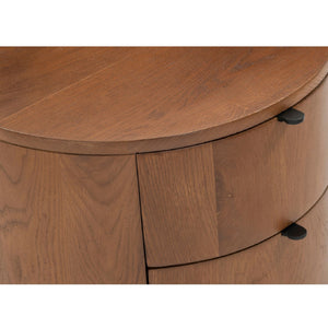 Modern European furniture - Brown Oak Round 2-Drawer Nightstand - www.oroa.com