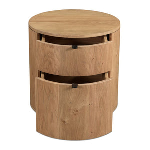Modern European furniture - Natural Oak Round 2-Drawer Nightstand - www.oroa.com