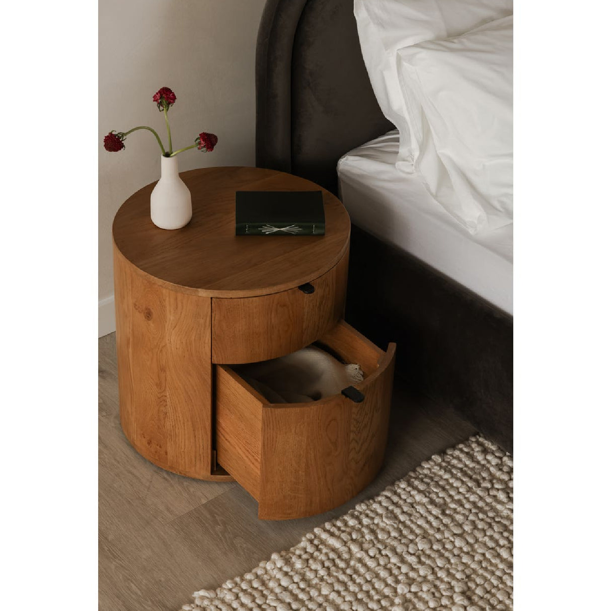 Modern European furniture - Natural Oak Round 2-Drawer Nightstand - www.oroa.com