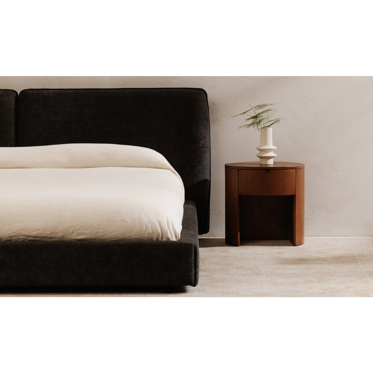 Modern European furniture - Oak Round 1-Drawer Nightstand - www.oroa.com