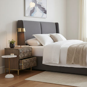 Modern European furniture - Gray Patterned 2-Drawer Nightstand - www.oroa.com