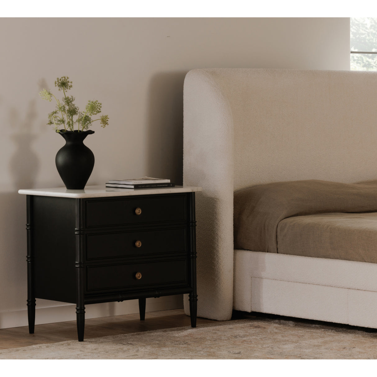 Modern European furniture - Black 3-Drawer Nightstand - www.oroa.com
