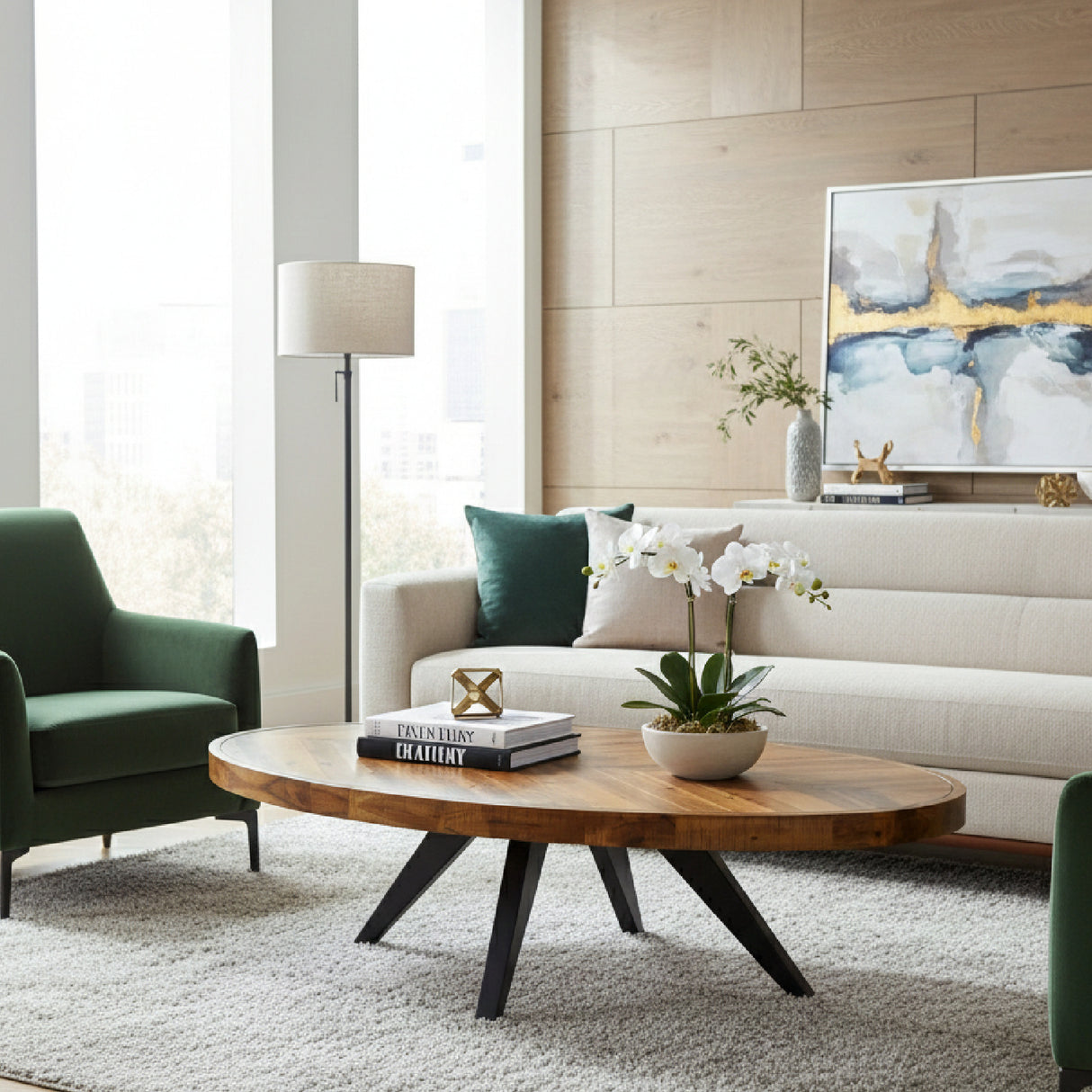 Modern European furniture - Acacia Parquet Oval Coffee Table - www.oroa.com