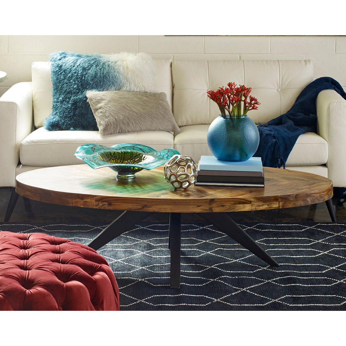 Modern European furniture - Acacia Parquet Oval Coffee Table - www.oroa.com