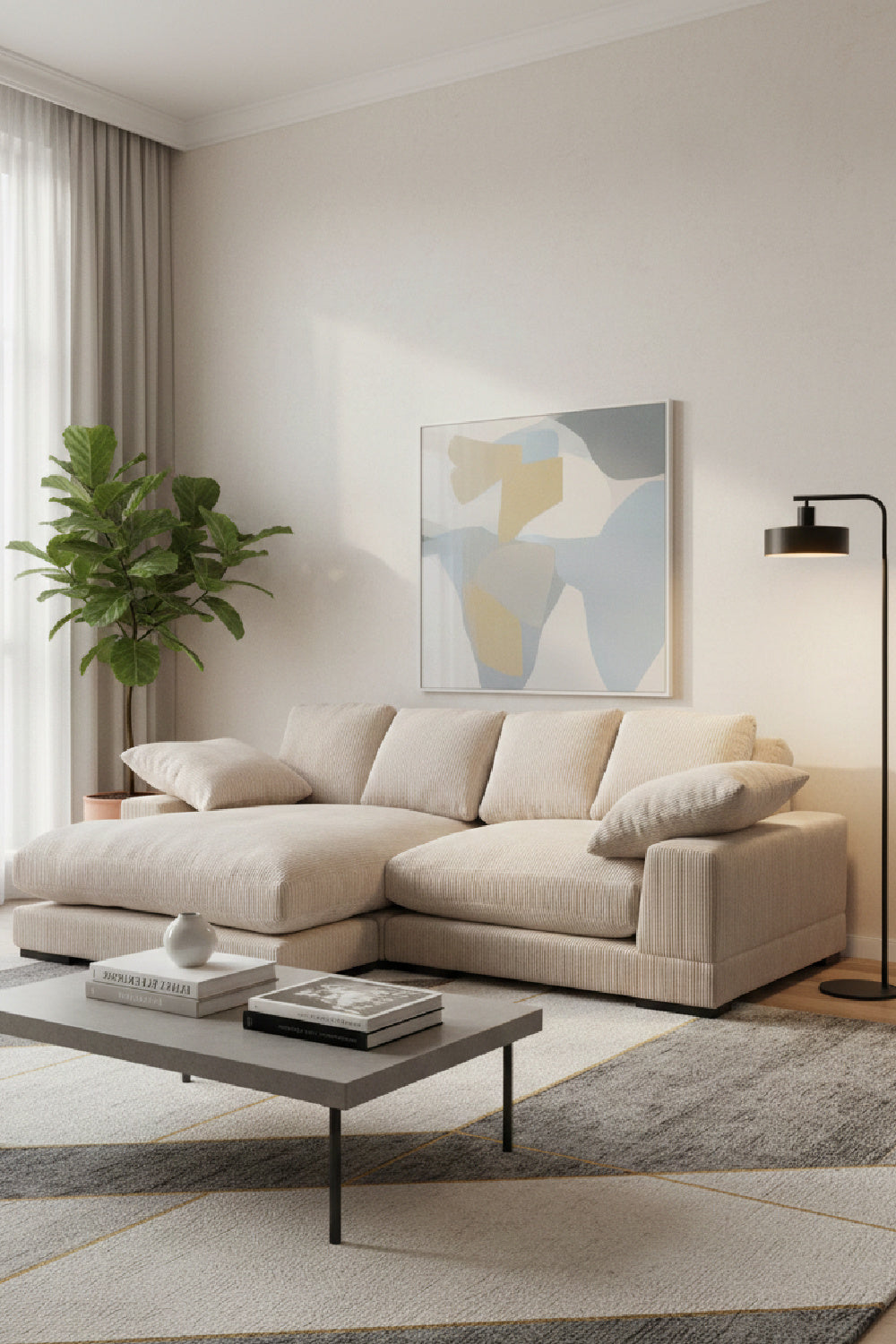   Modern European furniture - White Ribbed Fabric Sectional Sofa - www.oroa.com | Oroa.com