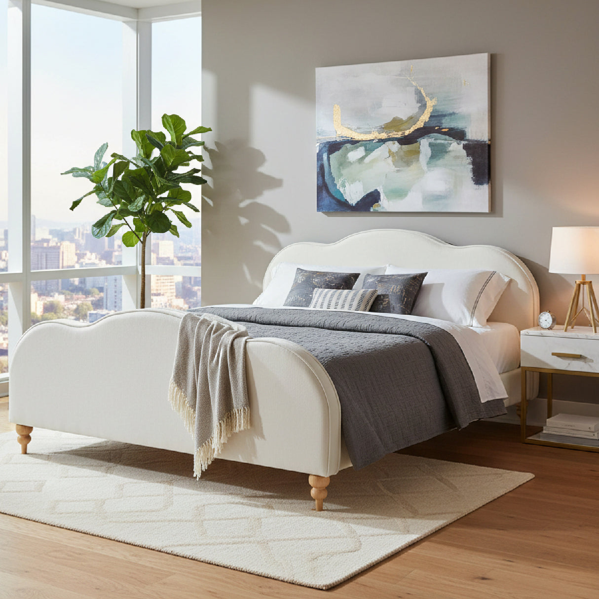   Wavy Design Cream Bed | Oroa.com