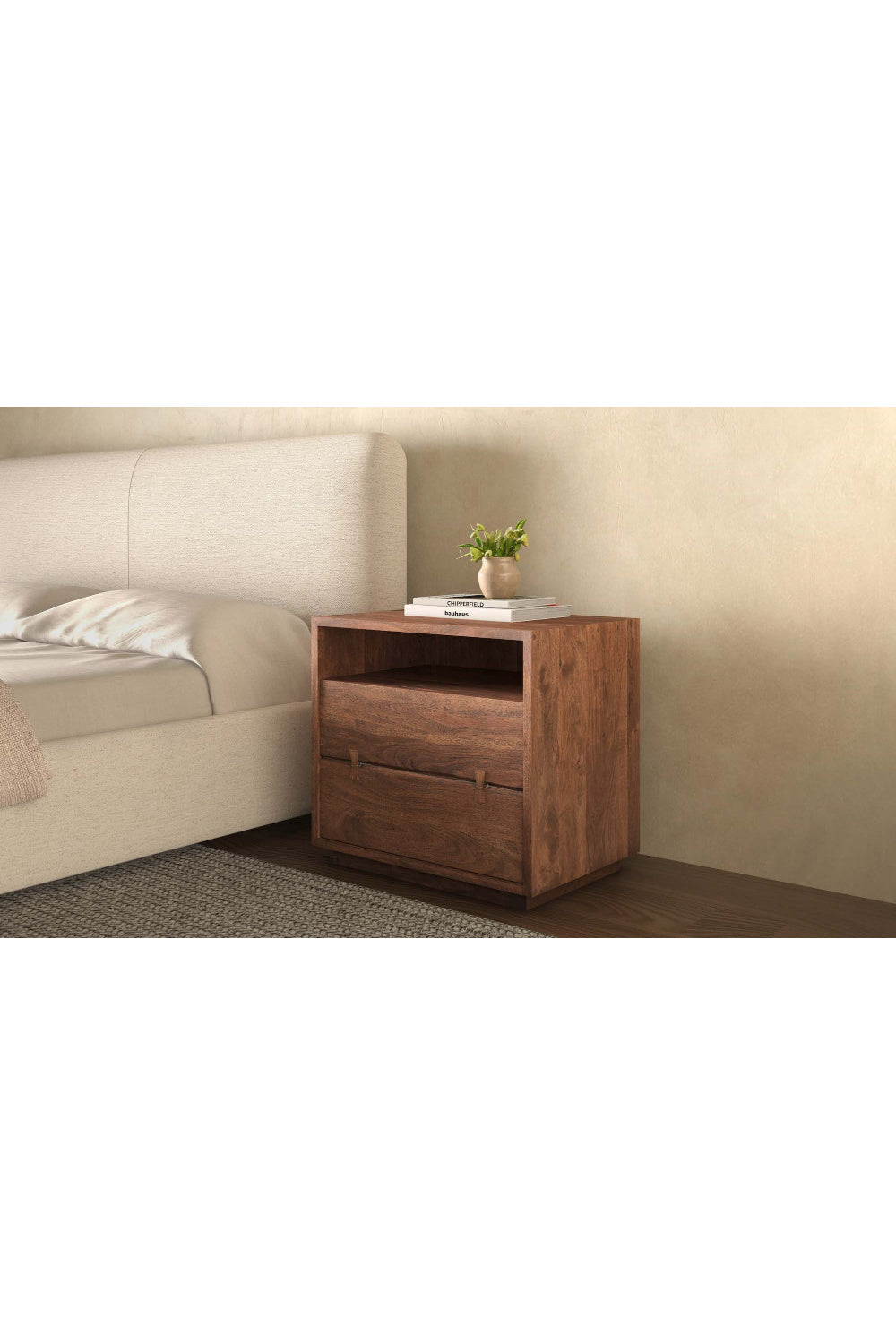 Modern European furniture - Solid Acacia 2-Drawer Nightstand - www.oroa.com