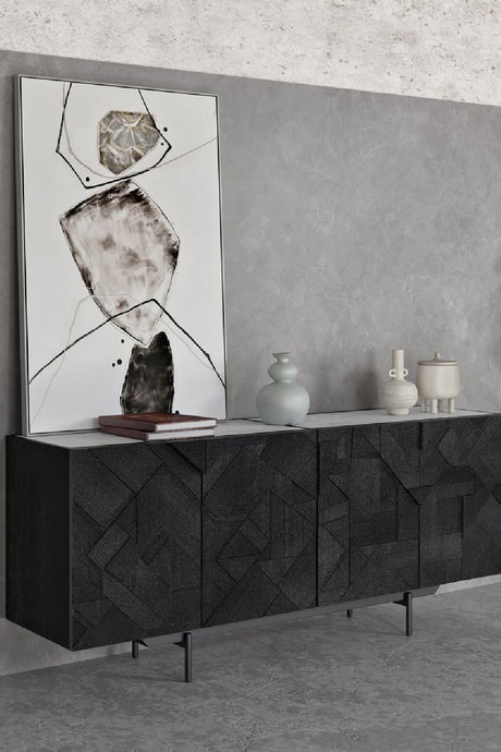 Modern European furniture - Carved Black Mango Wood Sideboard - www.oroa.com