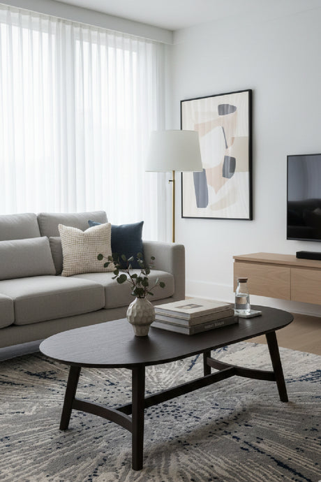 Modern European furniture - Brown Oak Oval Coffee Table - www.oroa.com