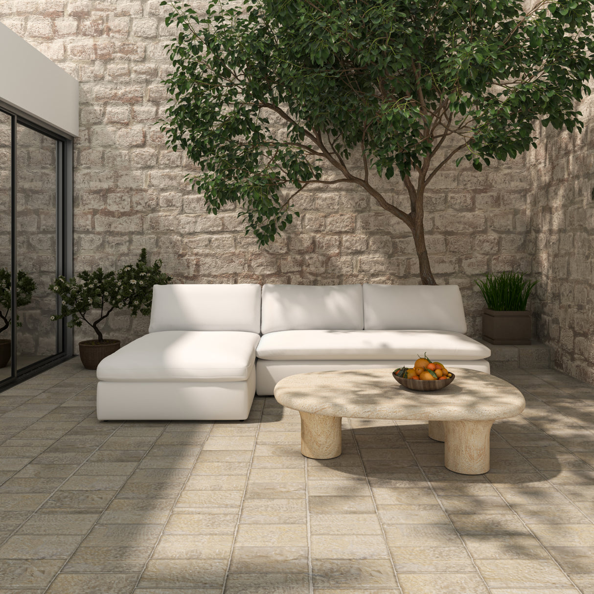 Modern European furniture - Travertine Look Indoor/Outdoor Coffee Table - www.oroa.com