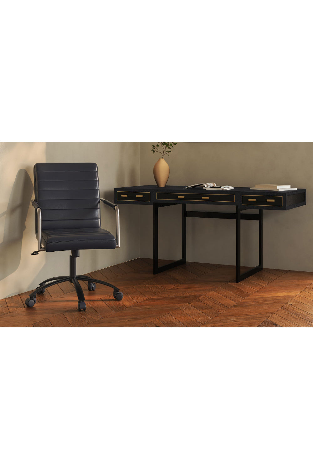   Modern European furniture - Black Vegan Leather 3-Drawer Desk - www.oroa.com | Oroa.com