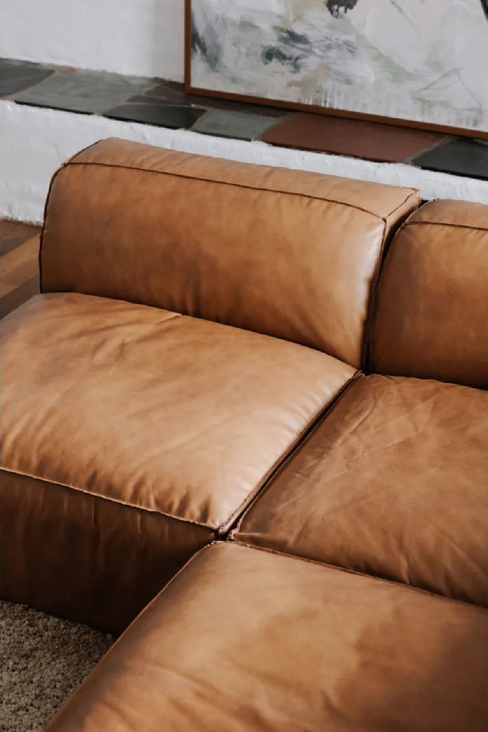 Modern European furniture - Tan Leather Square Ottoman - www.oroa.com