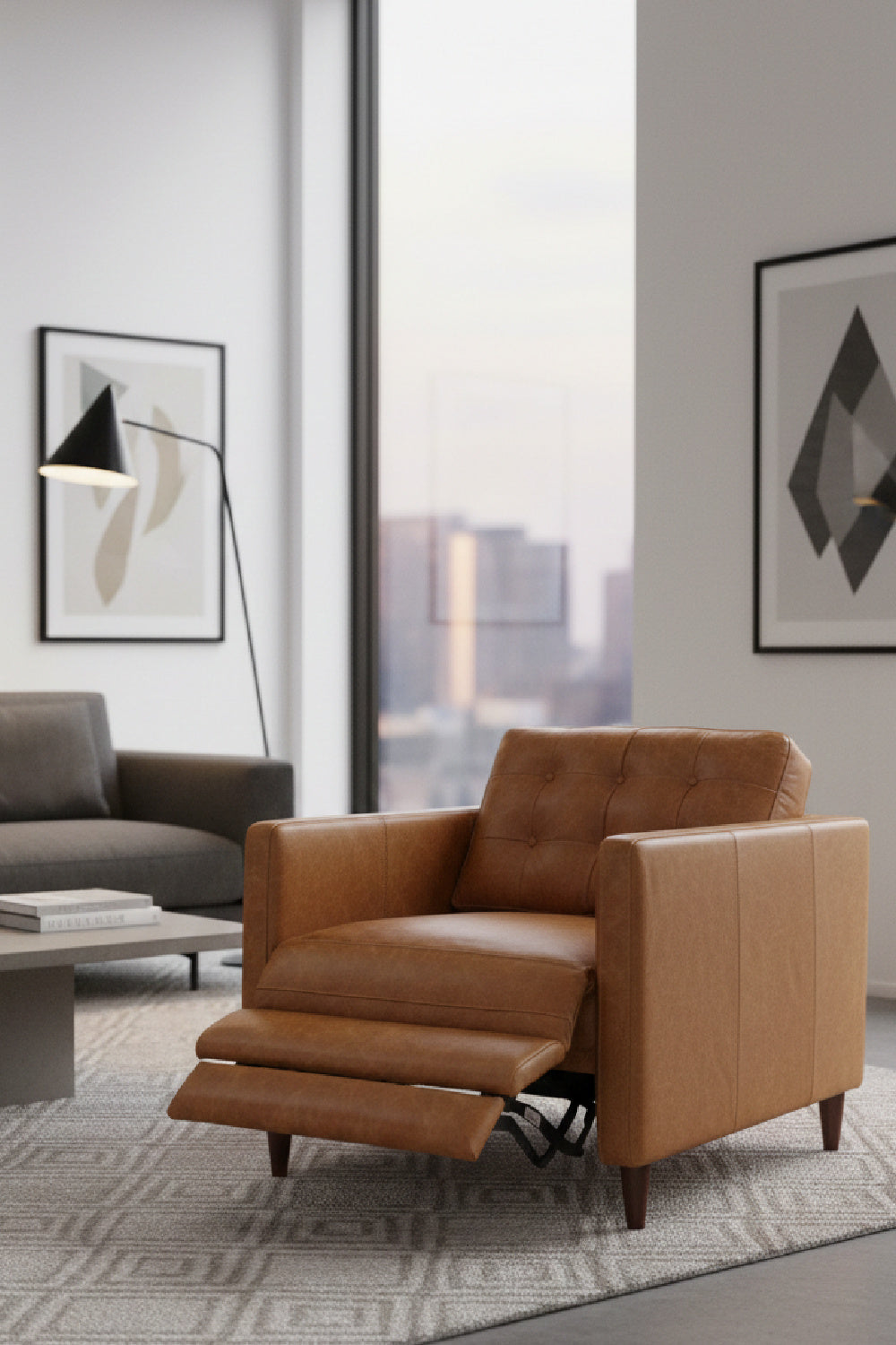 Mid-Century Leather Recliner Chair | Novi Living Bridgers Power | Oroa.com