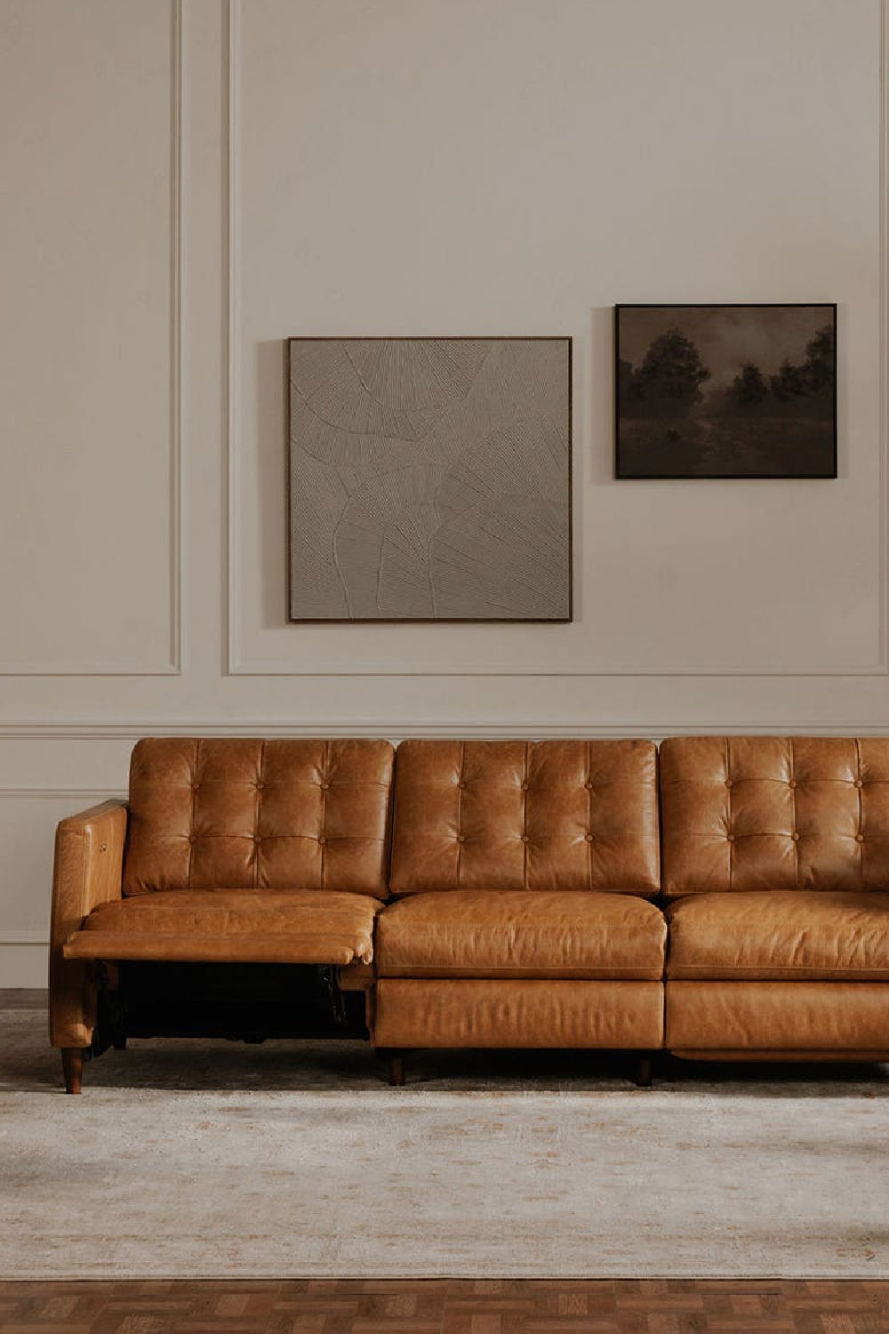 Mid-Century Leather Recliner Sofa | Novi Living Bridgers Power | Oroa.com
