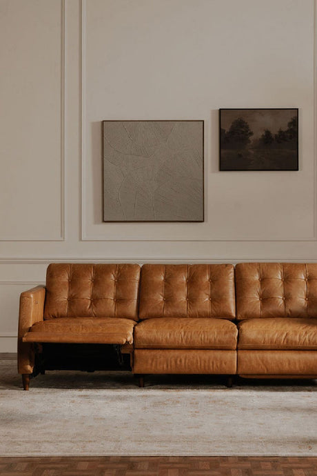 Mid-Century Leather Recliner Sofa | Novi Living Bridgers Power | Oroa.com
