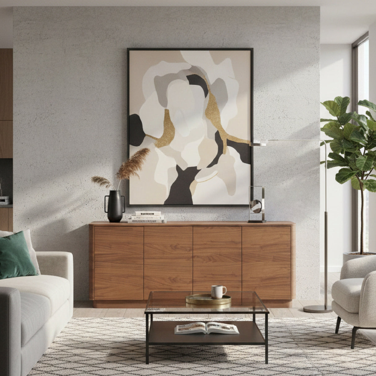 4-Door Wooden Sideboard | Novi Living Round Off | Oroa.com