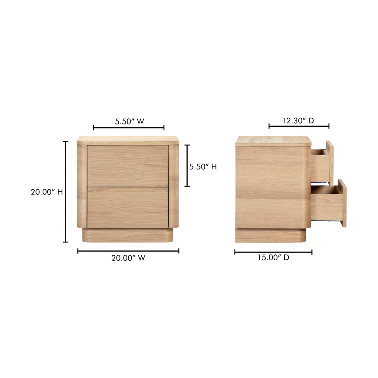 2-Drawer Wooden Tall Nightstand | Novi Living Round Off | Oroa.com