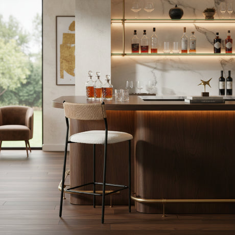 Modern European furniture - White Boucle Seat Counter Stool - www.oroa.com