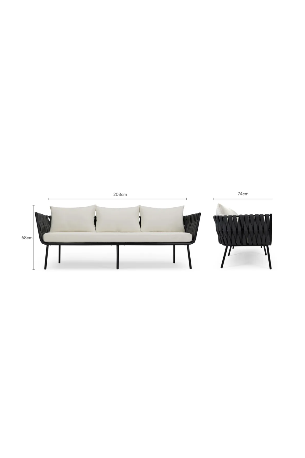 Black Rope 3-Seater Outdoor Sofa | NV Gallery Hamptons | Oroa.com
