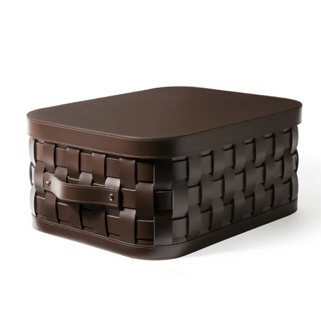 Rectangular Woven Leather Lidded Basket S | Pinetti Demetra | OROA.com