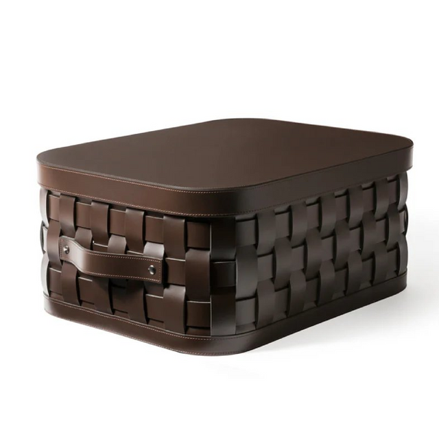 Rectangular Woven Leather Lidded Basket S | Pinetti Demetra | OROA.com