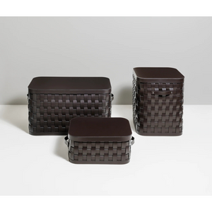 Rectangular Woven Leather Lidded Basket S | Pinetti Demetra | OROA.com