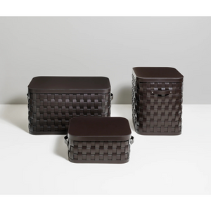 Square Woven Leather Basket L | Pinetti Demetra