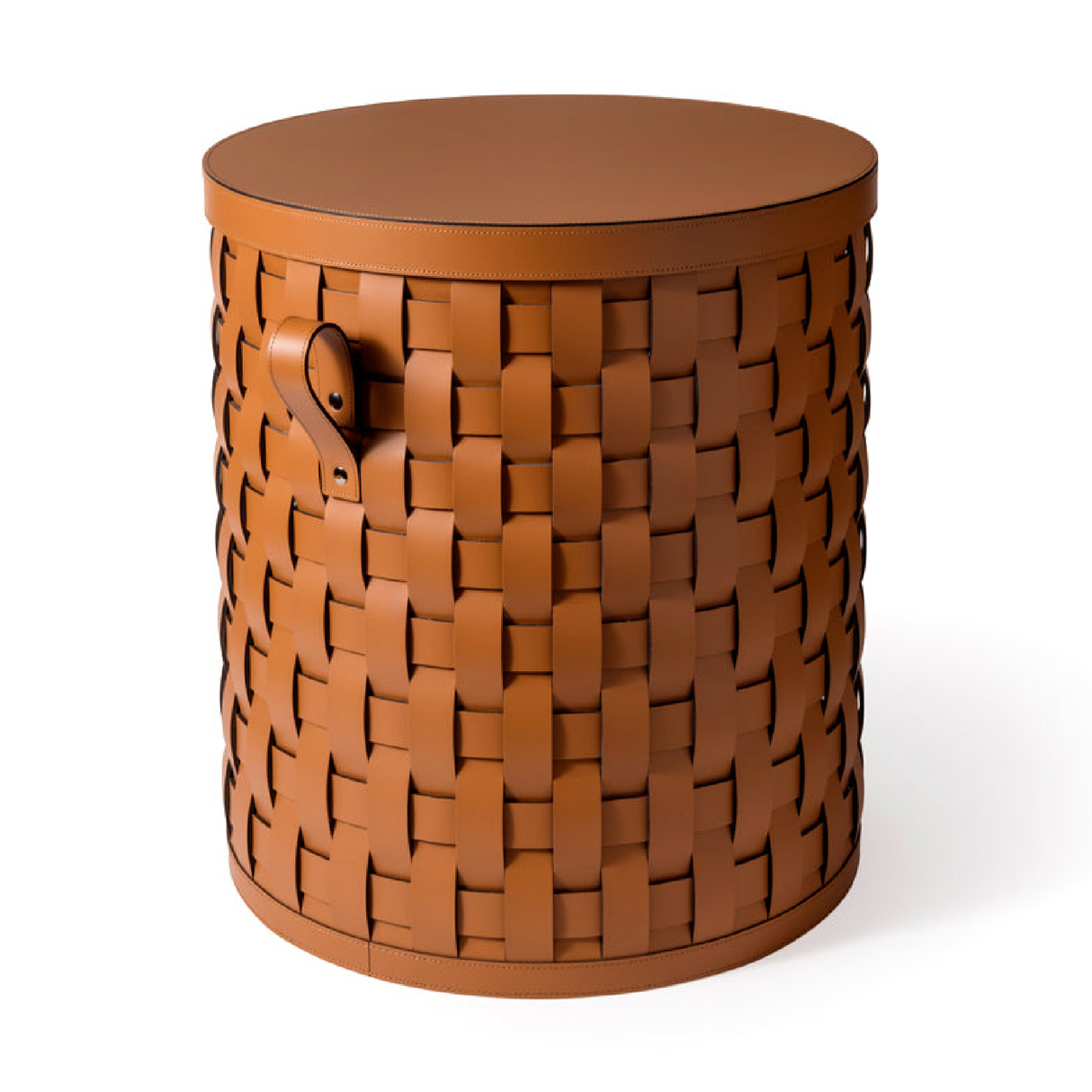 Lidded Woven Leather Short Basket | Pinetti Demetra | OROA.com