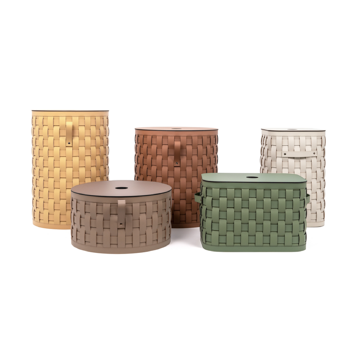 Lidded Woven Leather Short Basket | Pinetti Demetra | OROA.com