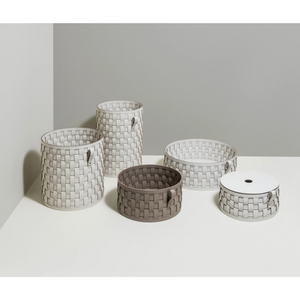 Round Handwoven Leather Basket | Pinetti Demetra | OROA.com