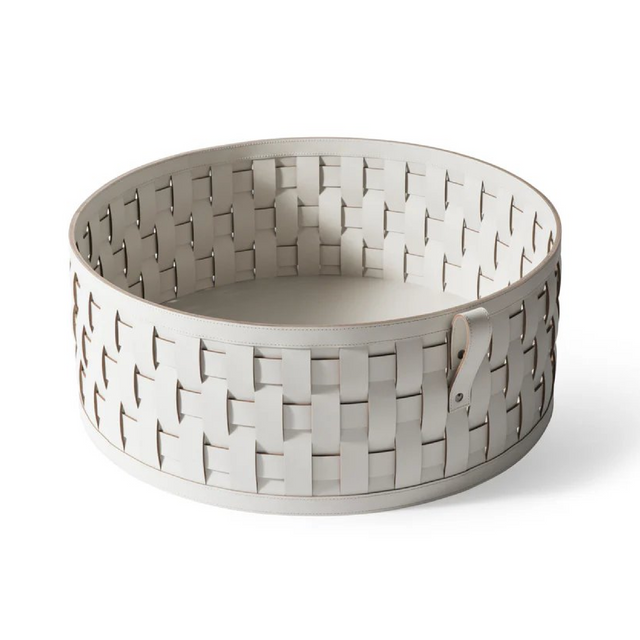 Round Handwoven Leather Basket | Pinetti Demetra | OROA.com