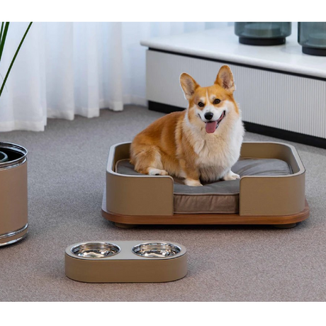 Taupe Leather Cushioned Pet Bed | Pinetti | OROA.com