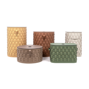 Flat Lidded Leather Round Basket | Pinetti Demetra | OROA.com