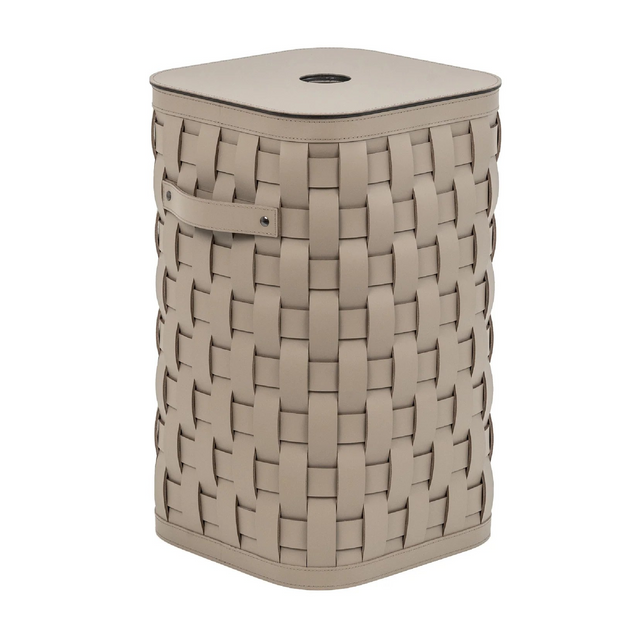Taupe Leather Lidded Basket S | Pinetti Demetra | OROA.com