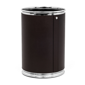 Leather Covered Round Metal Bin | Pinetti | OROA.com