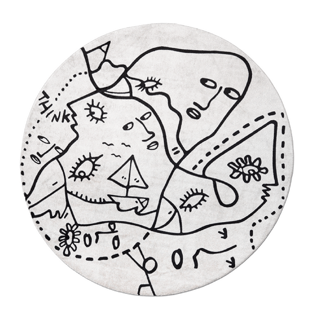 Black & White Round Rug | Qeeboo Summer Trip | OROA.com